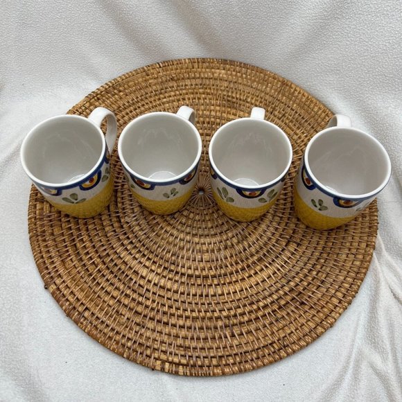 Set of 4 TALAVERA by Philippe Richard Coffee Mug Cup Yellow Blue Floral Vintage - Picture 7 of 9